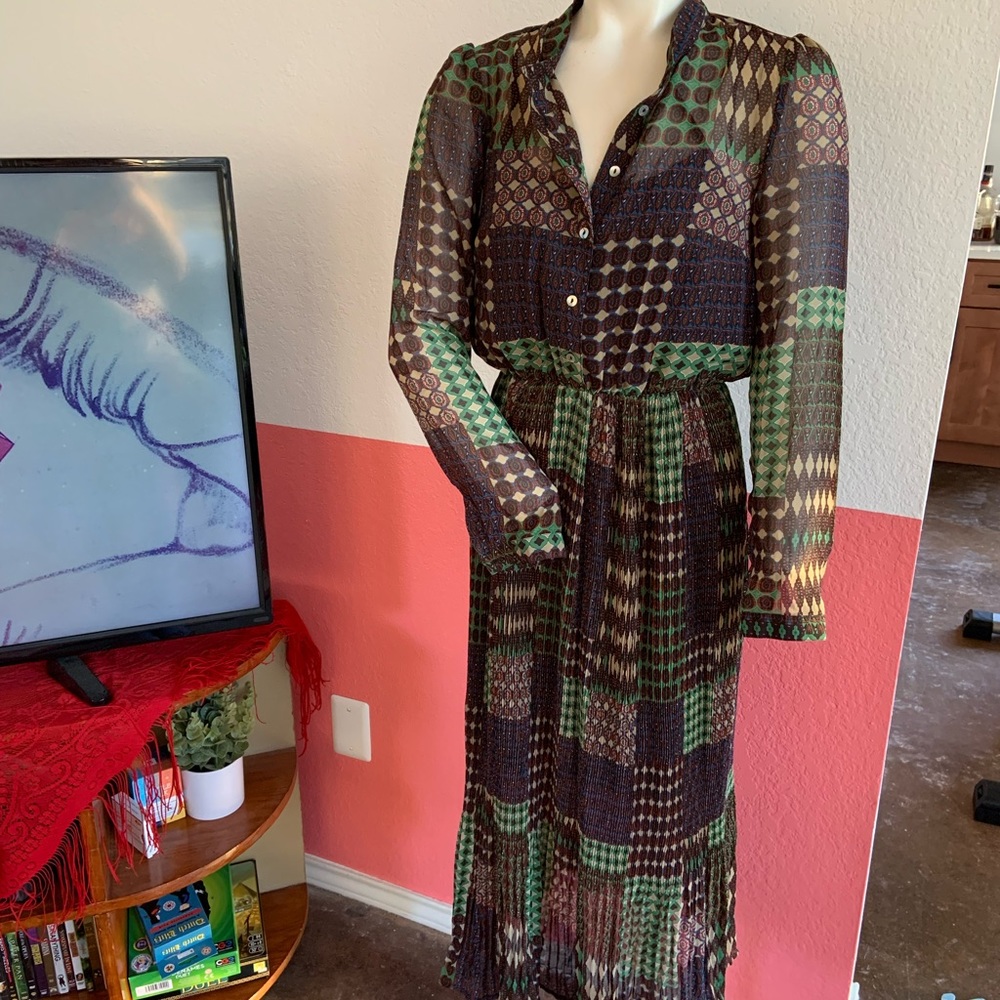Modcloth Patchwork Shirt Midi Dress with Pleated Skirt (size Small)